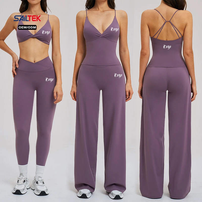 Custom Logo High Elastic Yoga Set for Gym Workout Sports Bra and High Waist Leggings 2 Piece Activewear Fitness Women Clothing