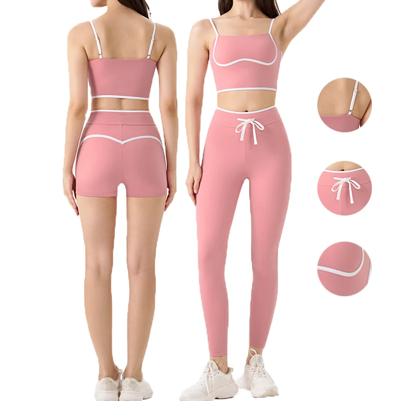 Wholesale High Elasticity Women's Yoga Set 3-Piece Set Color Blocking Tight Fitness Quick-Drying Sportswear Yoga Clothes