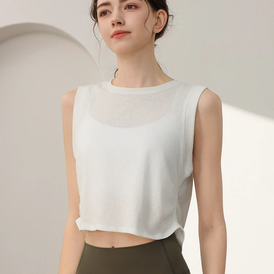 High-grade Polyester/Cotton Breathable Solid Sublimation Transfer Print Loose Sleeveless Tank Top Women's Professional Yoga
