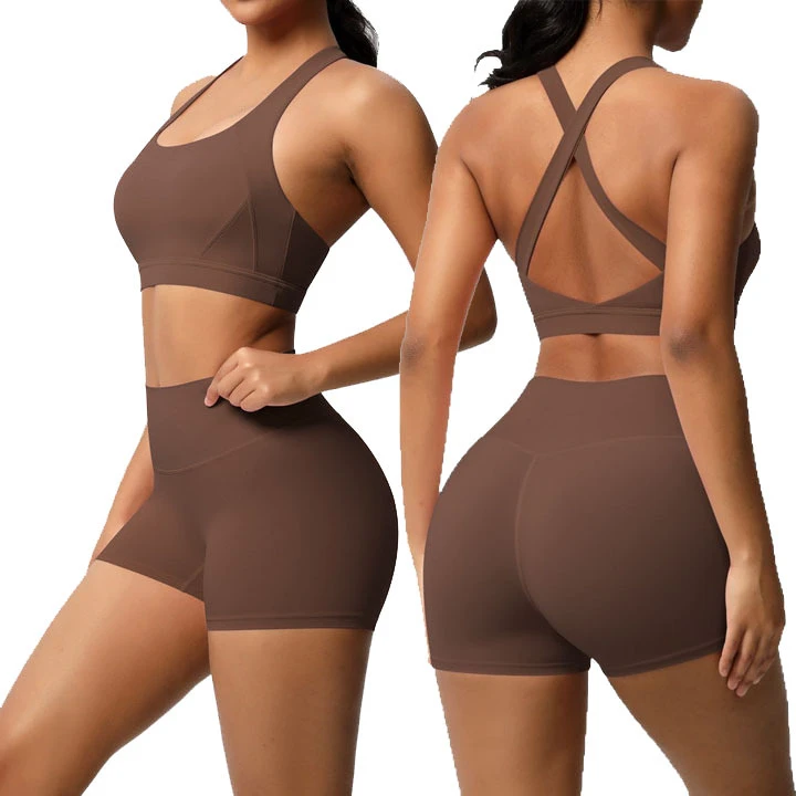Ladies Gym Sports Wear Girls Athletic Workout Suit Running Apparel Women Fitness Outfit Yoga Shorts Cross Back Bra Yoga Sets