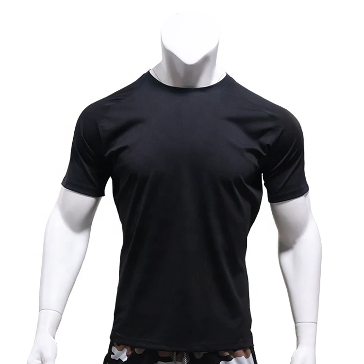 Buker Nylon Quick-Drying Fitness Round Neck Short Sleeve Plain T Shirt Breathable Gym Fitness Training Activewear Tops