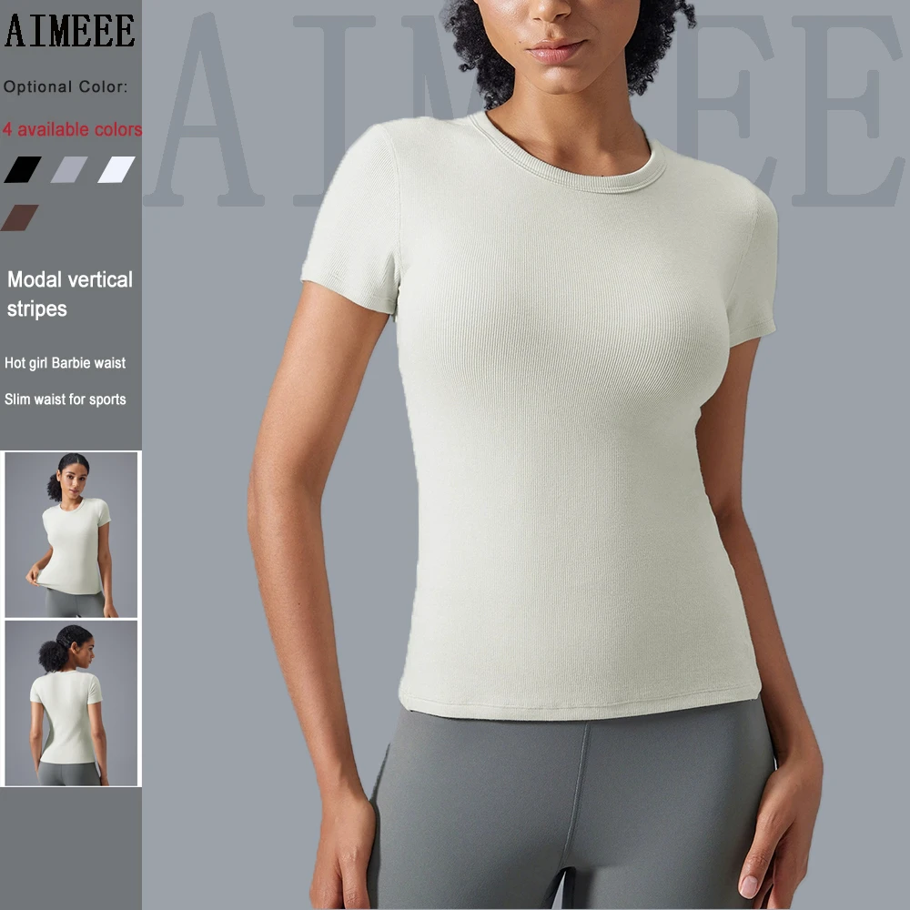 Women's Gym Outfit Modal Round Neck Versatile Yoga Gym Running Shirt Workout Fitness Women Sports T-shirt