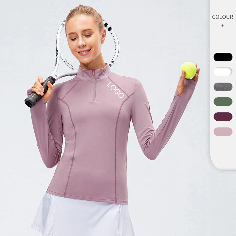 Wholesale Sports Wear Running Clothes Half Zip Long Sleeve T-shirt High Neck Women Custom Yoga Shirt
