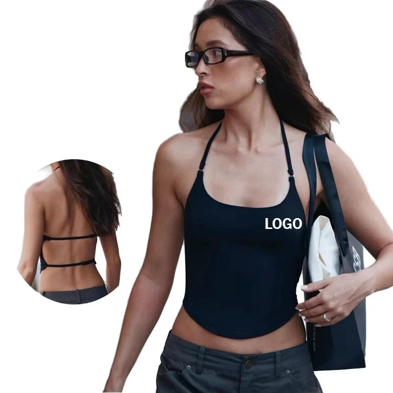 Custom LOGO Women's Halter Yoga Tank Top with Padded Push Up Backless High Stretch Quick Dry Sports Fitness Yoga Wear