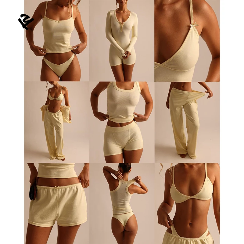 Summer Clothes For Women Custom Lounge Wear Sets Women Cotton Ribbed Tank Top And Shorts Two Piece Loungewear Women Sets