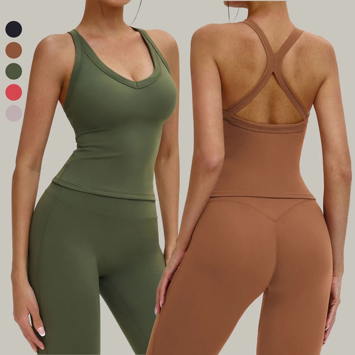 Custom Camisole Activewear Gym Running Tank Top Women Spaghetti Strap Yoga Tank Tops for Women Deep V Neck Backless Workout Top