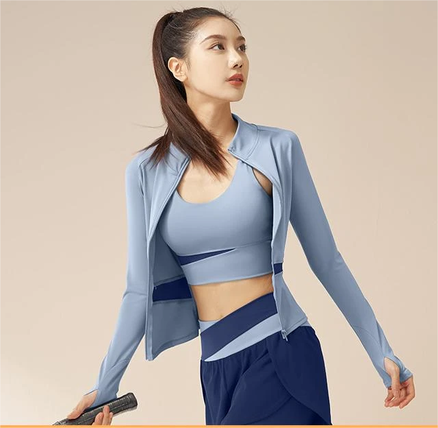 New Thin Women Zipper Tank Tops Yoga High-Neck Anti-UV Yoga Tops Fitness Breathable Yoga Tops