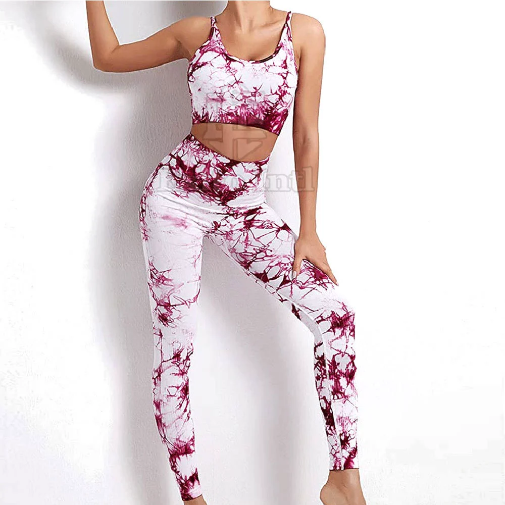 Women Solid Front Custom Sublimation Breathable Spandex/Nylon Yoga Leggings & Sports Bra Set with Elastic Waist