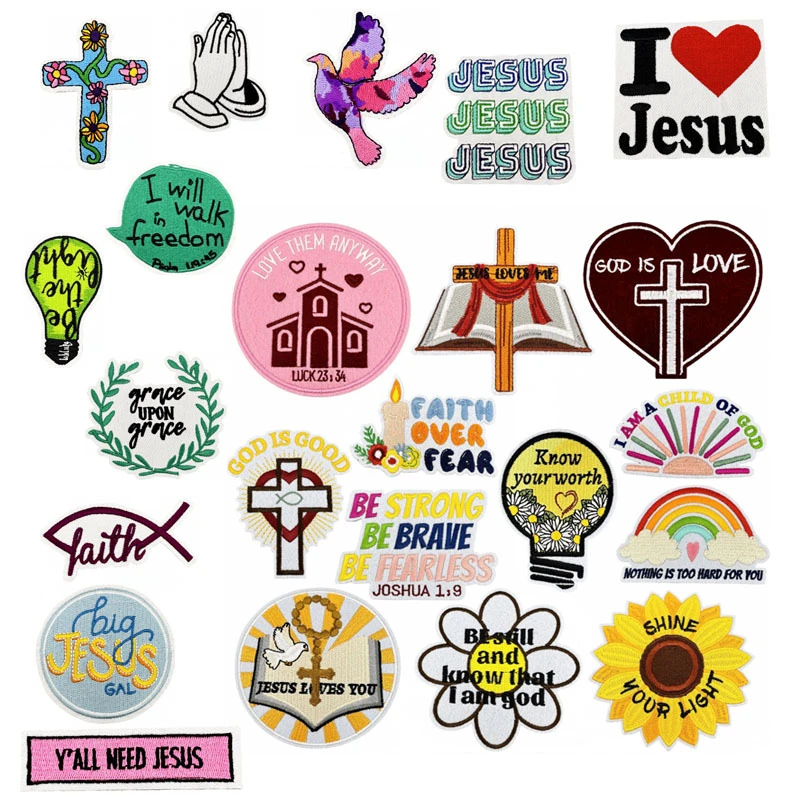 Iron on Embroidery Faith  I love Jesus Church  Cross Peace dove Patch for  Clothes Hat Decoration