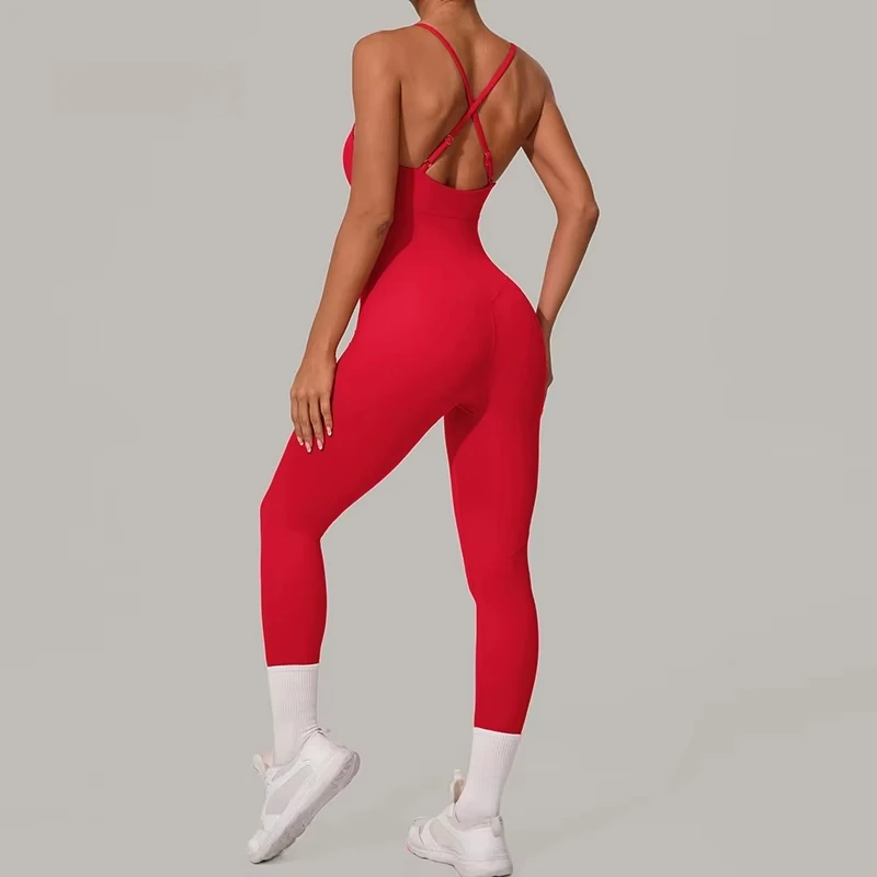 Women Yoga Jumpsuit One-piece Cross-back Sports Bodysuit Adjustable Straps Quick-dry Workout Activewear Wholesale