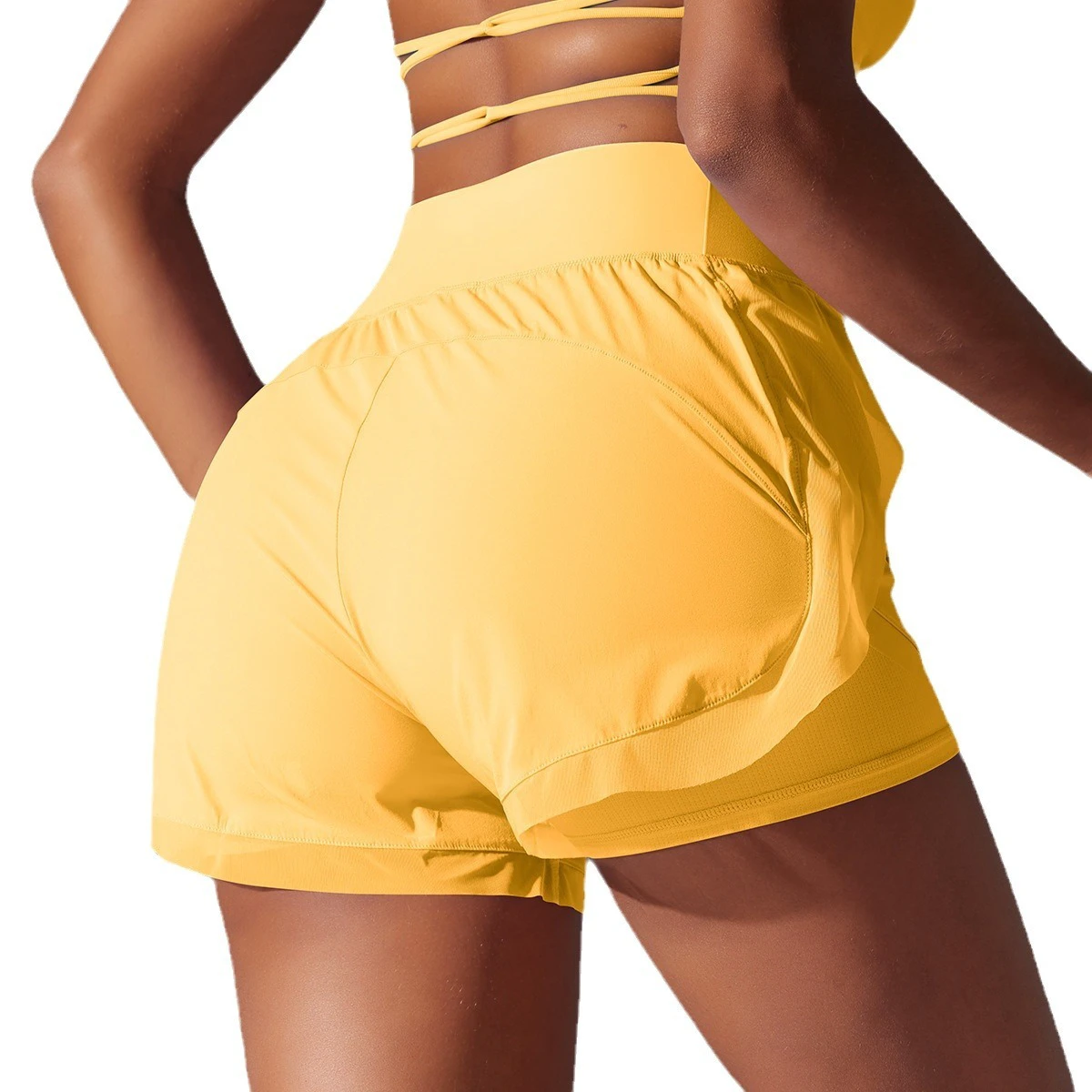 Pure Color Mesh Double-layer Breathable Sports Tennis Yoga Shorts Running Fitness Yoga Wear Shorts For Women