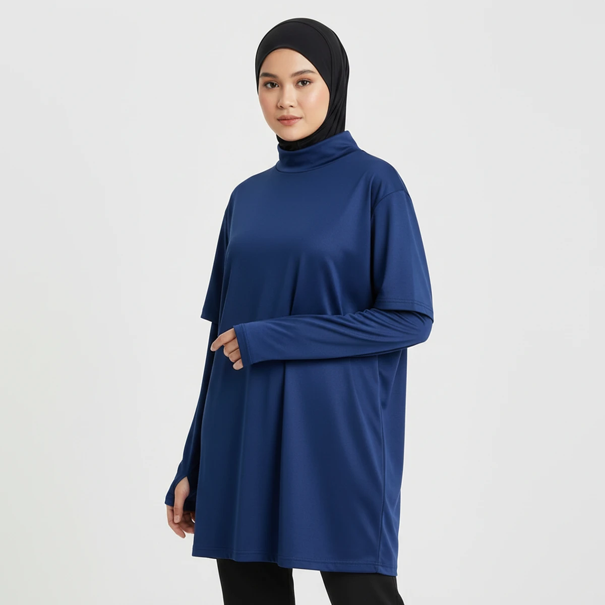 Chic Modest Muslim Women's Sports Shirt Drop Shoulder Thumbholes Breathable Comfort Activewear Gym Running Fitness Yoga UPF50+