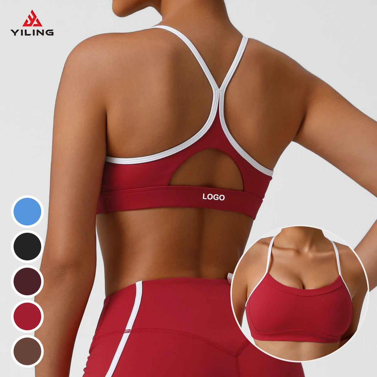 YILING Factory Direct Front Zip High Support Sports Bra Women One Piece Cup Shockproof Push up Yoga Bra Adjustable Straps