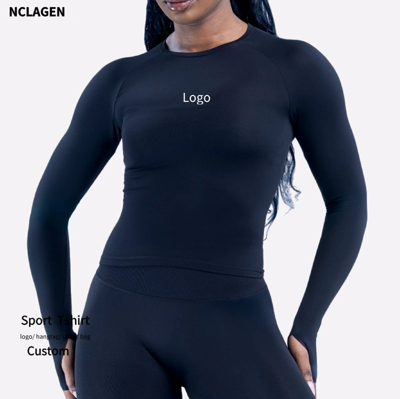 Wholesale New Arrival Women's Seamless Yoga Round Neck Long Sleeved Top Soft Breathable Outdoor Running Fitness Sport Tshirts