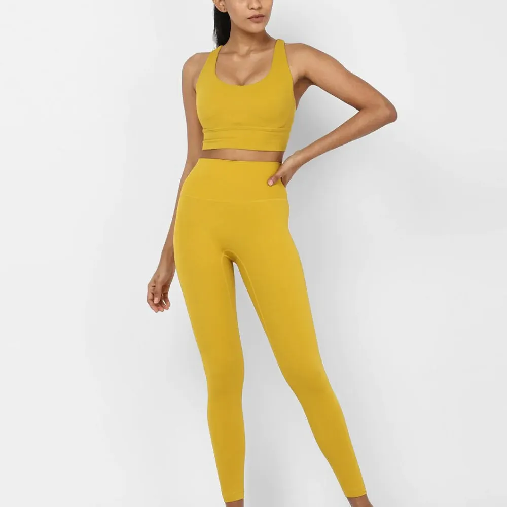 High Quality Solid Short Yoga Set for Women Quick Dry Breathable 2Piece OEM Service Reasonable Price Elastic Waist Yoga Leggings