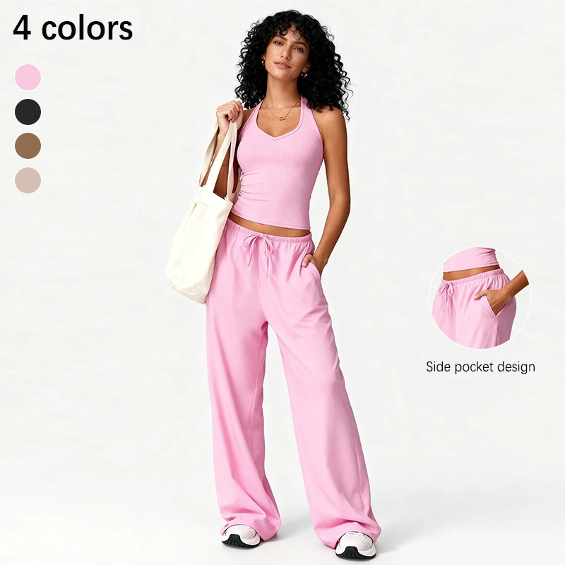 Solid Breathable Women's Yoga Sportswear 2-Piece Set Quick-drying Back Sling Fitness Suit