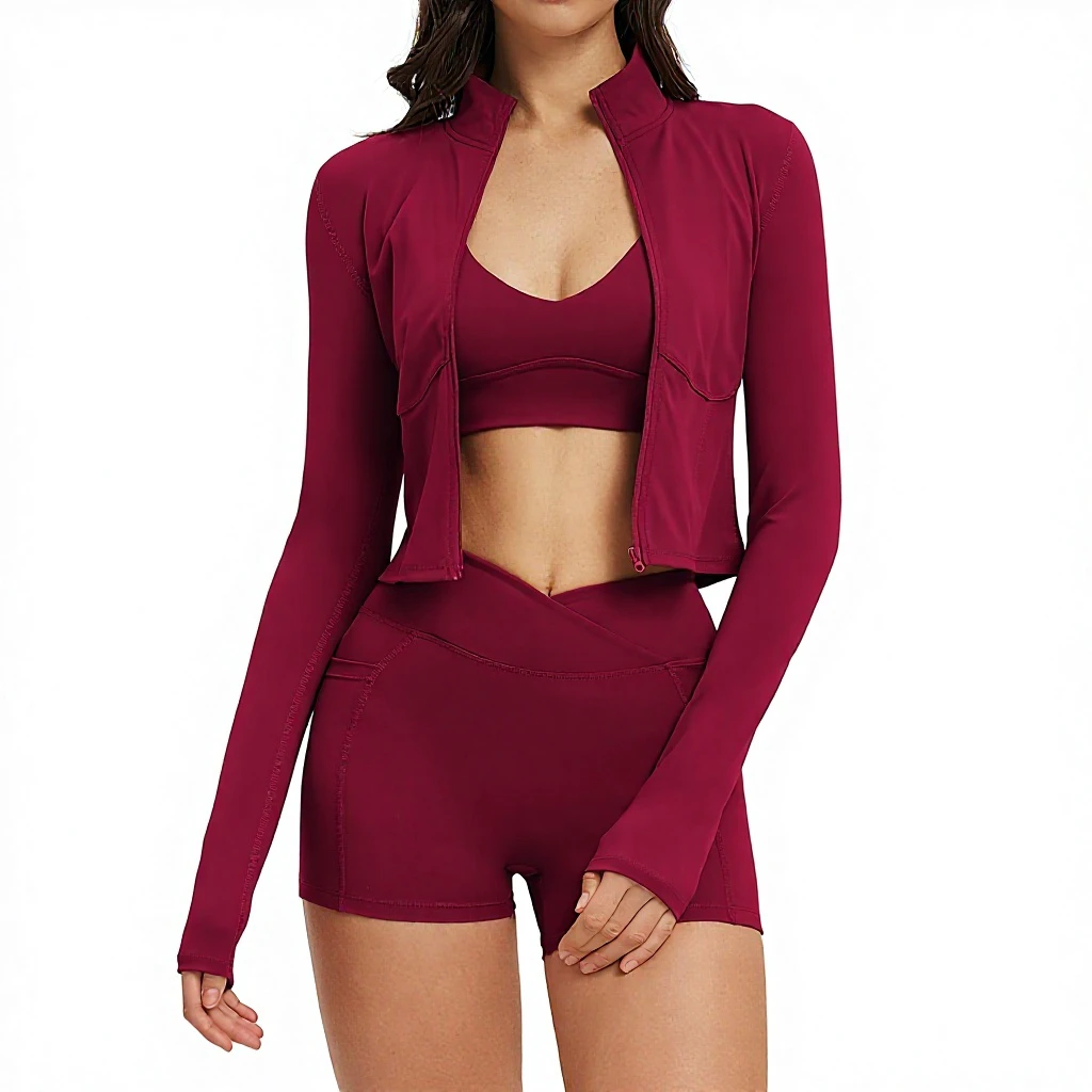 New Solid Yoga Set Spandex/Nylon Wrinkle Nude-feel Casual Fitness Clothing Women's Outdoor Running Sports Three-piece