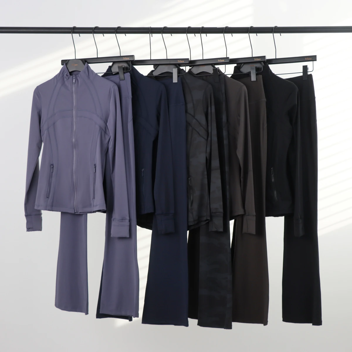 Women's Luxury Fitness Tracksuit Set Stand Collar Zipper Yoga Jacket High Waist Wide Leg Pants Quick Dry Breathable Solid