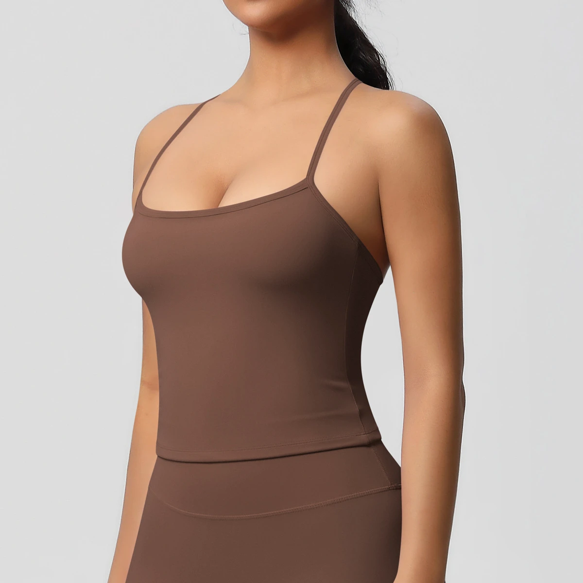 Berychy Regular Fit Longline Sports Tank Top Women Double Layer Solid Color Racerback V-neck Yoga Bra Active Stretch
