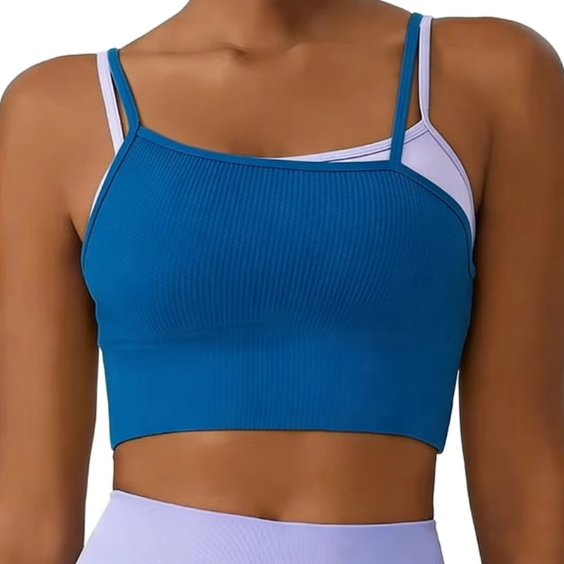 Double Layer Customizable Yoga Vest Tops Front Irregular Design Two-Piece Bra Tank Top Women's Fashion Clothing