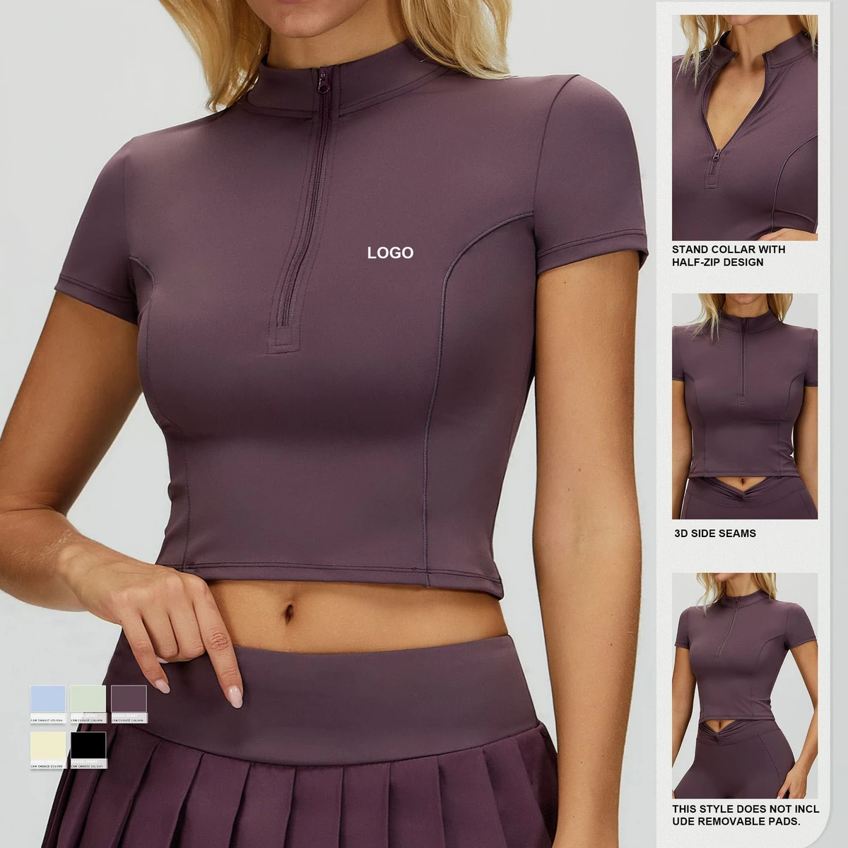 Breathable 220g Four-Way Stretch Sports Top Yoga Short Sleeve Tight with Front Logo Skinny Fit for Outdoor Running