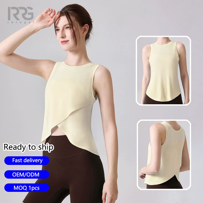 Roregal Spring Summer Women's Yoga Tank Top Loose Fit Cross Back Workout Shirt Quick Dry Sleeveless Gym Top