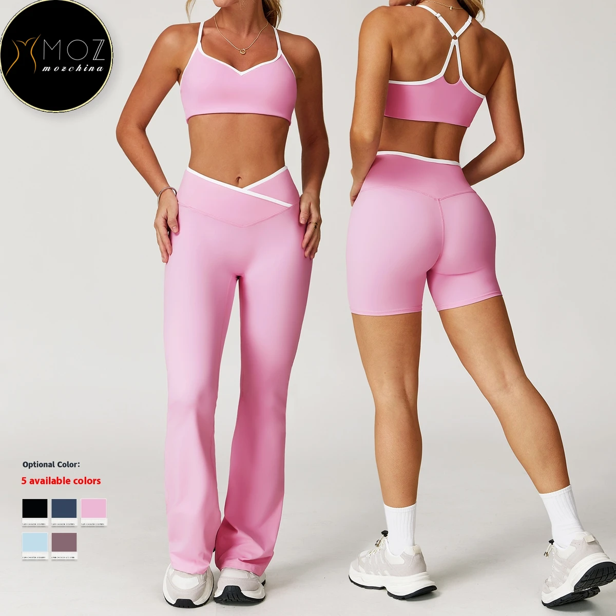 Yoga Sports Bra Spaghetti Strap Quick-Dry High-Waist Crossed Leggings Set Women Breathable Hollow Back Color Block Front Workout