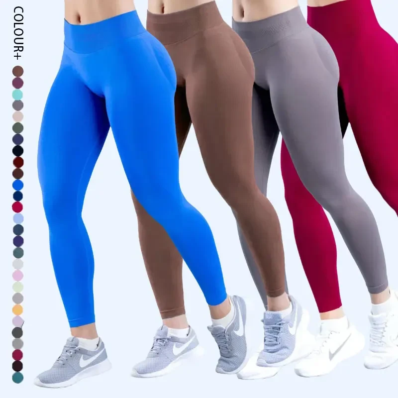 40 Multiple Simple Color Women Mid-high Waist Seamless Alphalete Yoga Pant Female Scrunch Butt Running Impact Leggings