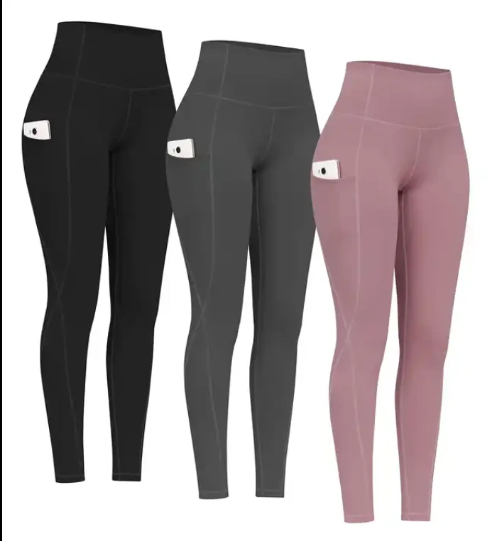 Stock Available Fitness Clothing Womens High Waisted Sports Pants Tight Woman Jogging Yoga Leggings With Pockets