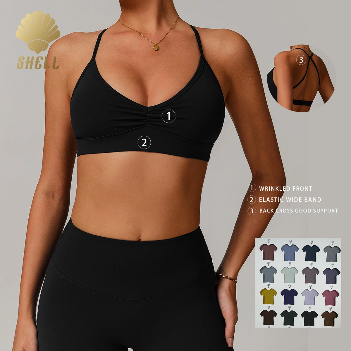 CNSHELL Medium-Support Quick Dry V Neck Cross Back Moisture Wicking Running Fashion Crisscross Yoga Sports Fitness Bra