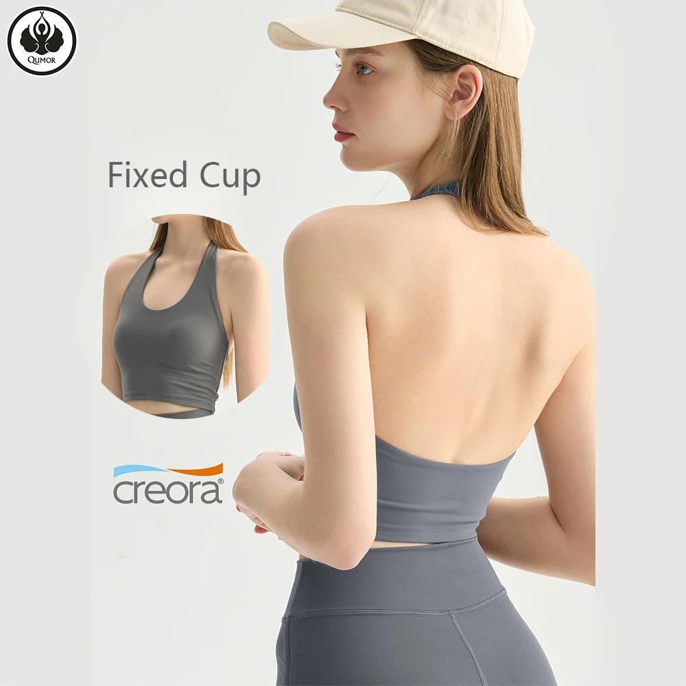 QUMOR Women's Plus Size Breathable Reversible U-NECK Yoga Top Bra Built-in Bra High Support Four-Way Stretch Quick Dry Workout