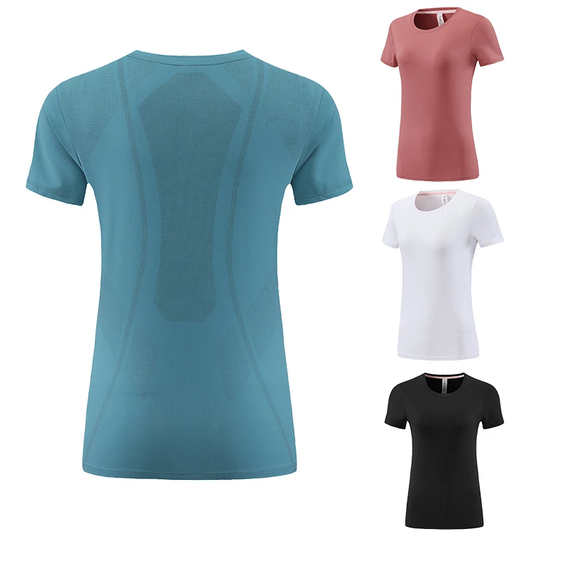 Summer Women's Yoga Wear Gym Breathable Short-sleeved T-shirt Outdoor Running Lightweight Fitness Round Neck Quick-drying Top