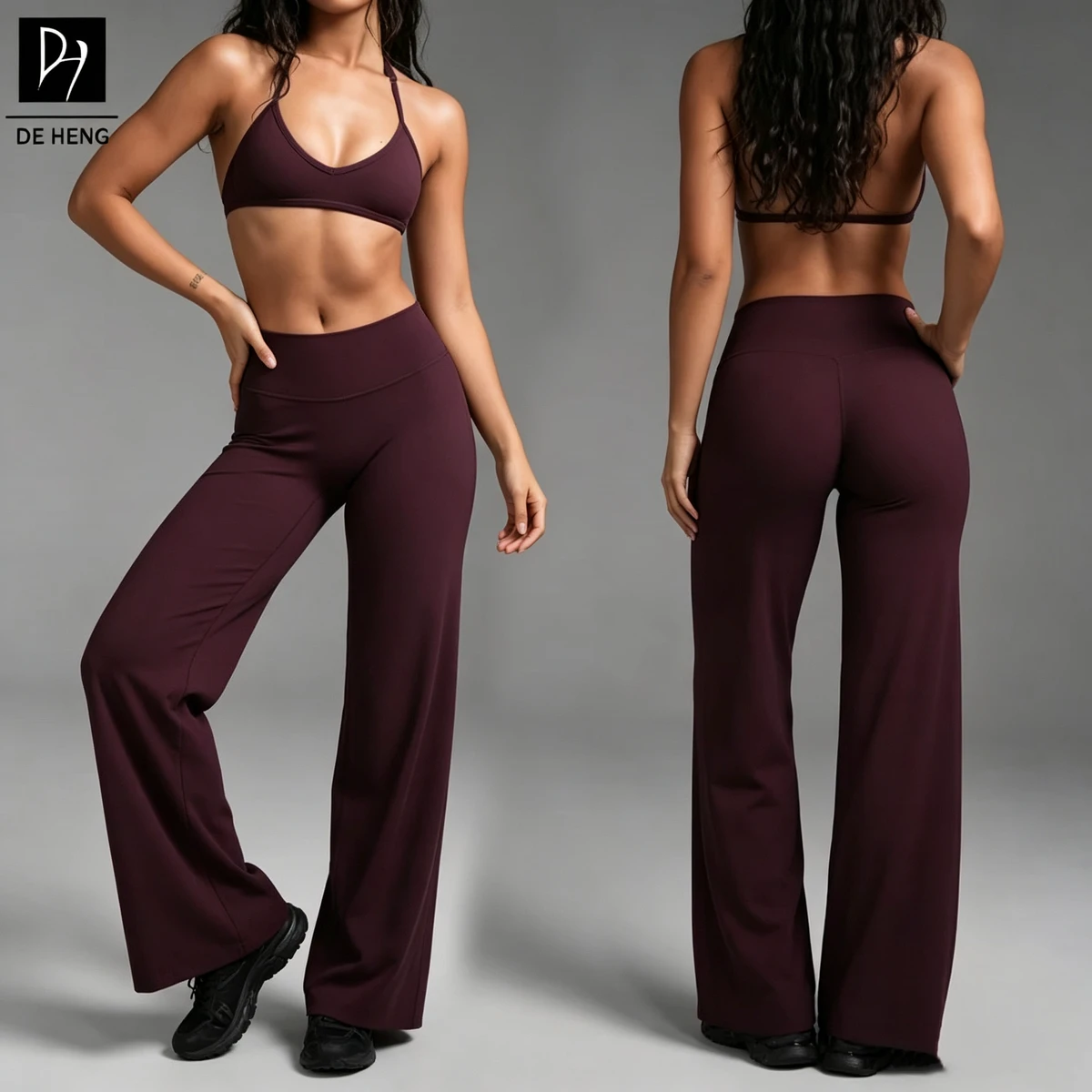 Deheng Custom Logo Sports Bra Yoga Pants Athleisure Gym Wide Leg Fitness Sports Women Yoga Set