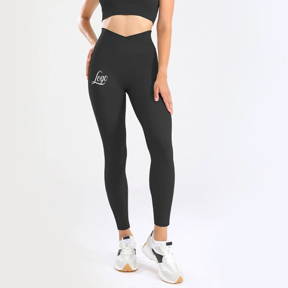 OEM Wholesale Custom Soft High Waist Cross V-Shaped Quick Dry Workout Gym Pants Active Stretchy Fitness Yoga Leggings for Women