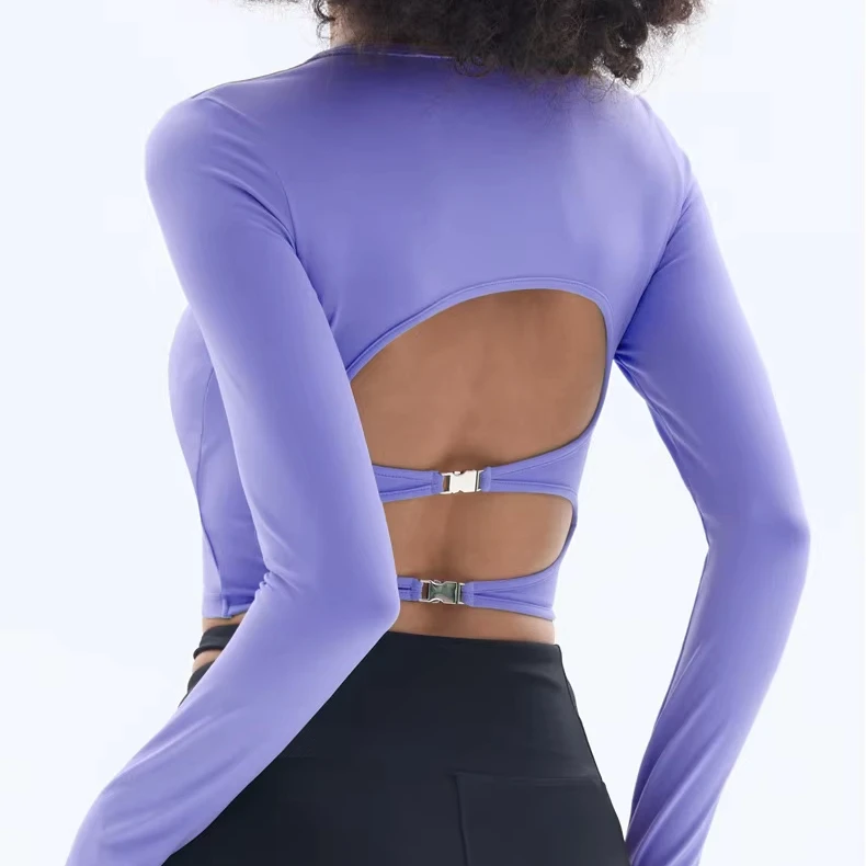 High Elastic Tight Women Backless Hollow Sexy Yoga Sports Long Sleeve T-shirt Women Slim-fit Fitness Dance Yoga Top