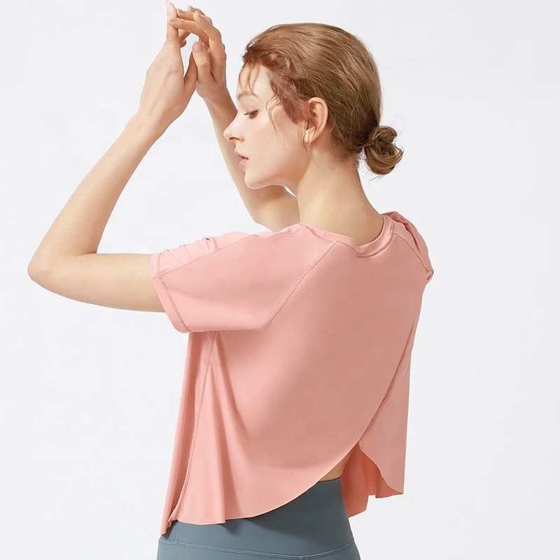 2026 New Yoga Blouse Sports Top Women's Summer Ice Feeling Back Split Quick-drying Spandex/Nylon Short-sleeved T-shirt