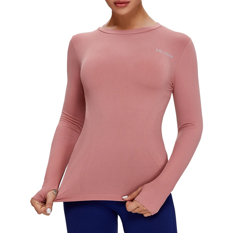 Wholesale Women's Long Sleeve Four-Way Stretch Spandex/Nylon Sport Sweat Fitness T-shirts Plain Thermal Cycling Yoga Shirt
