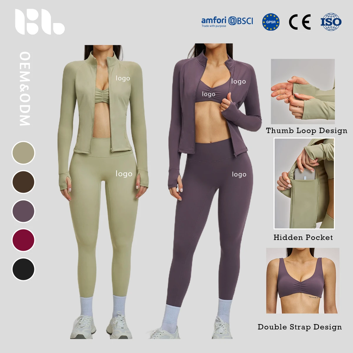 Women's 3 Piece Yoga Set | Zip Jacket V-Neck Bra High Waist Leggings | Sweat-Wicking Solid Seamless Stretch Breathable
