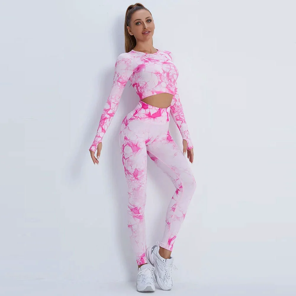 Sports & Active Wear Women's 2-Piece Sublimation Gym Fitness Yoga Suit Full Sleeves Top & Legging Solid Colors Ladies Yoga Sets