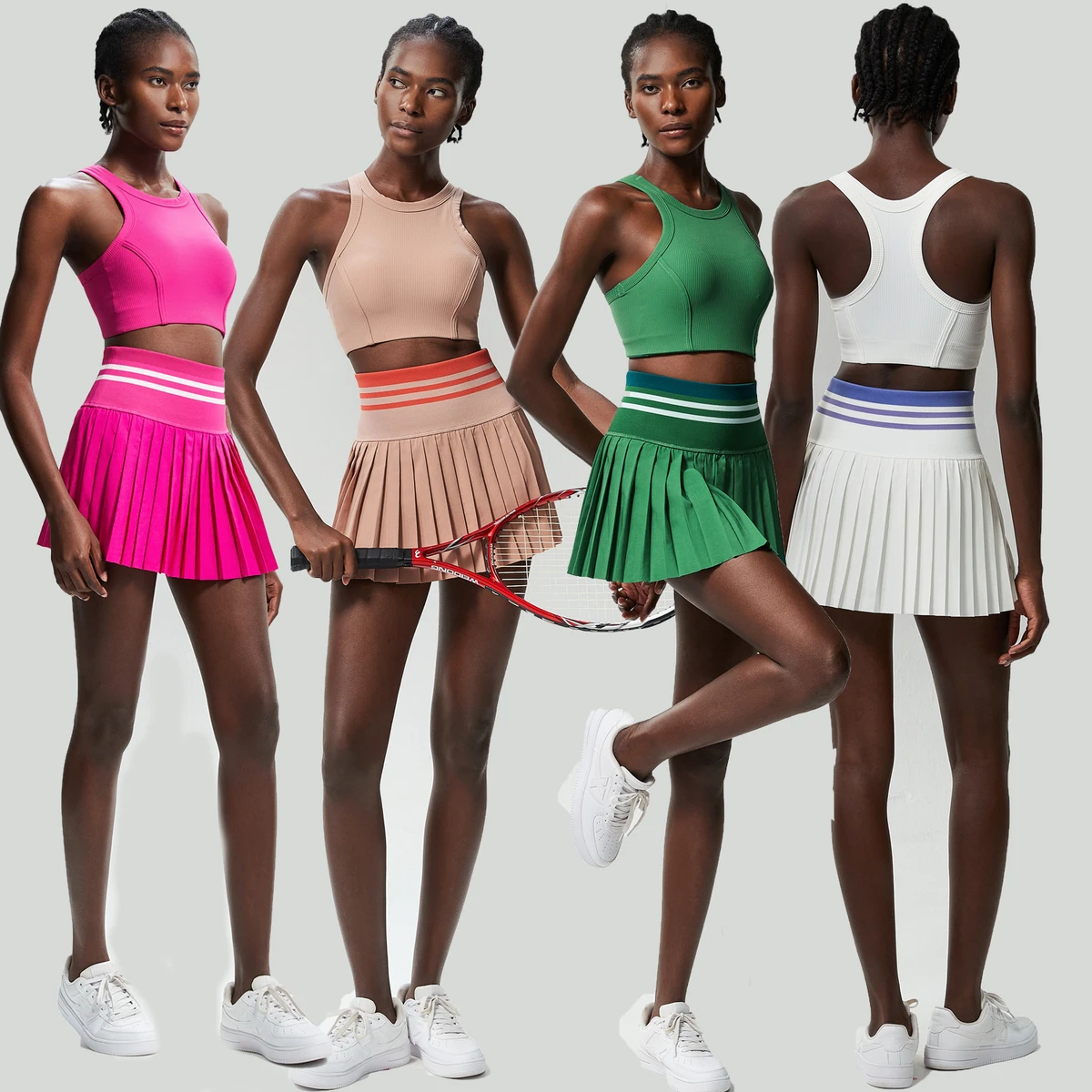 Women Tennis Skirt Yoga Outfit 2 Piece High Waist Butt Lift Quick Dry Activewear Running Sportswear Training Gym Fitness Set