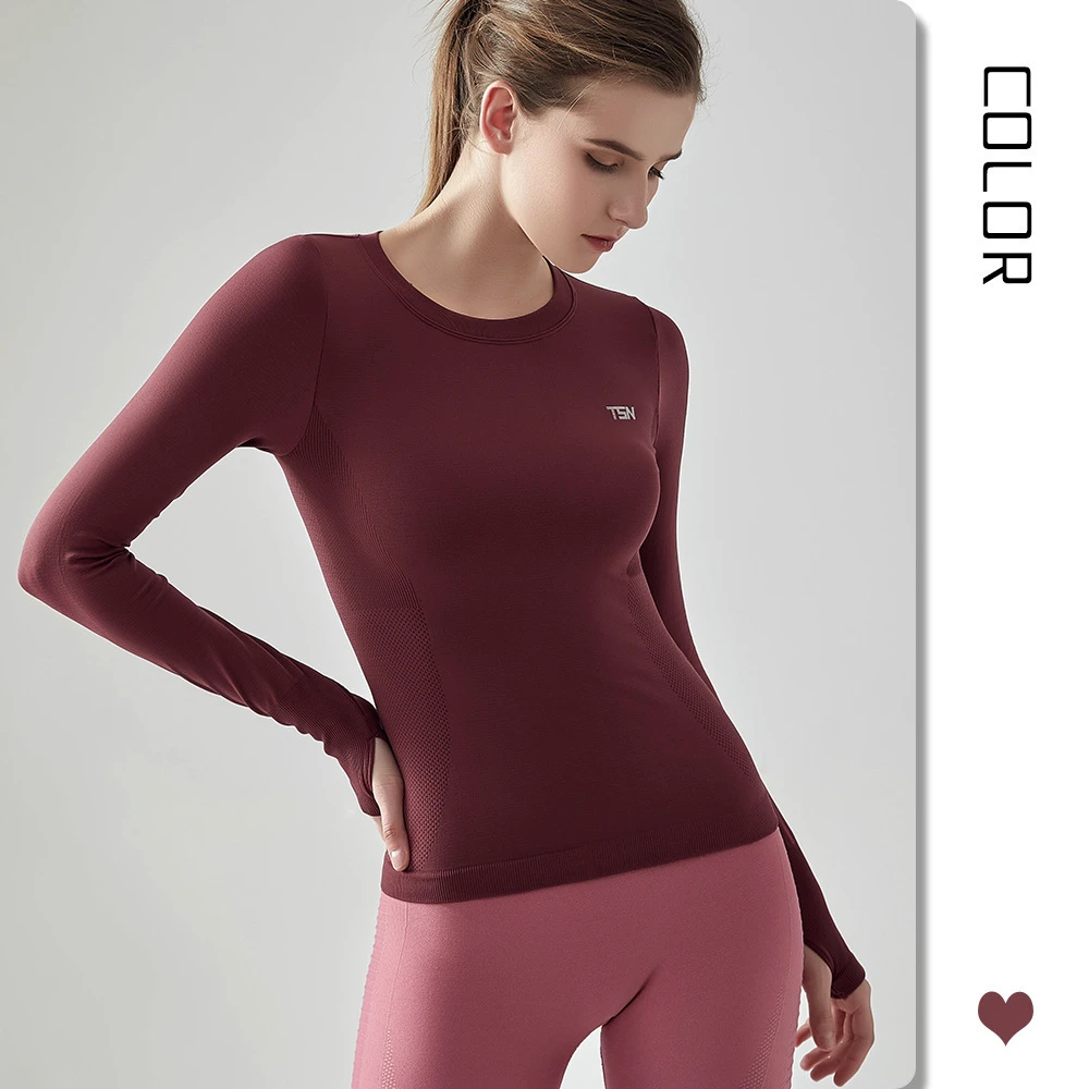Women's Yoga Fitness Clothing Sports Long Sleeve Seamless for Spring Summer Running Loose Quick-drying Breathable Clothes Top