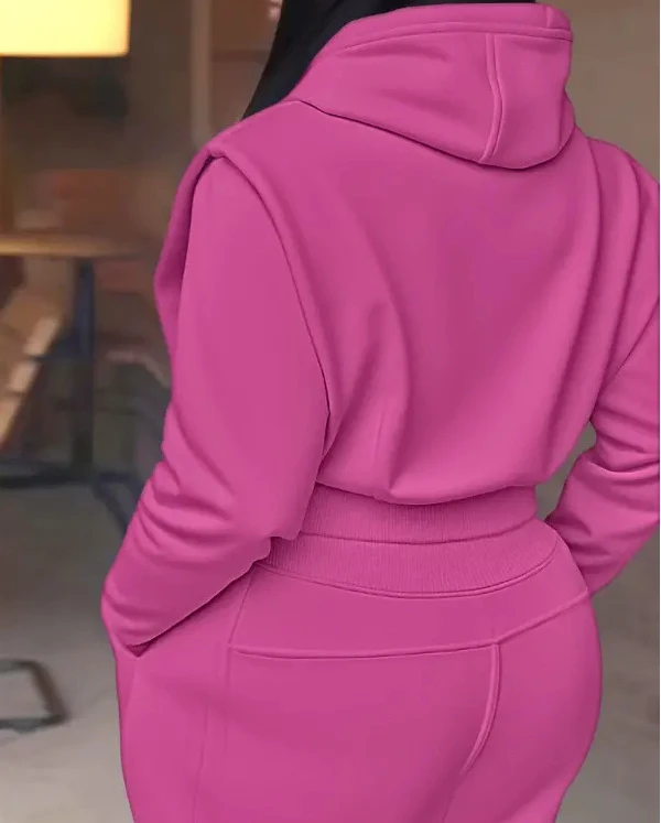 Custom Logo Windproof Women's Gym Suit Plus Size Yoga Fitness Tracksuits with Short Sleeves Sport Hooded Top Two-Piece Long Set