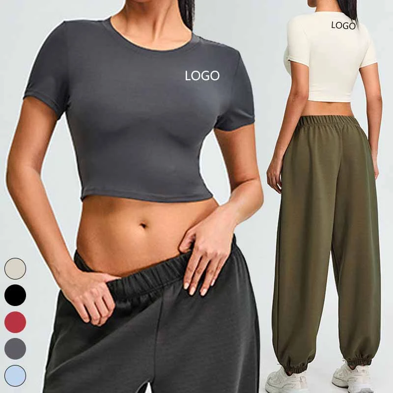 XW-TM0202 New Fashion Running Round Neckline Short Sleeve Sports Crop Top Breathable Fitness Workout Yoga Top