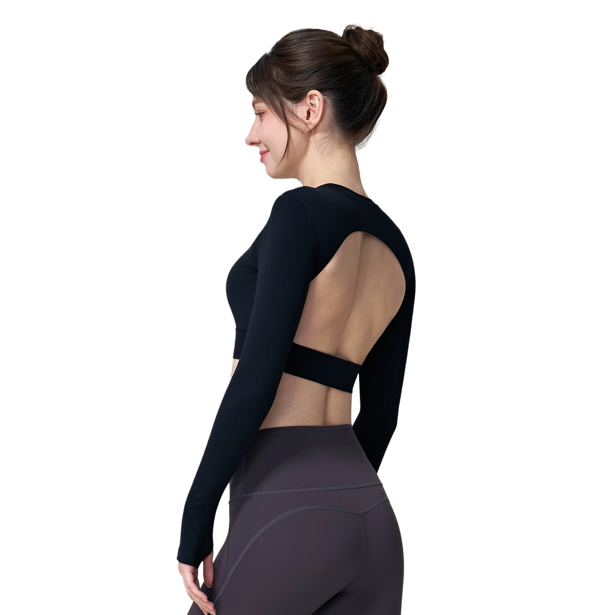 Women's long-sleeve cropped round-neck tight sexy quick-dry breathable yoga top Pilates sports running training fitness wear