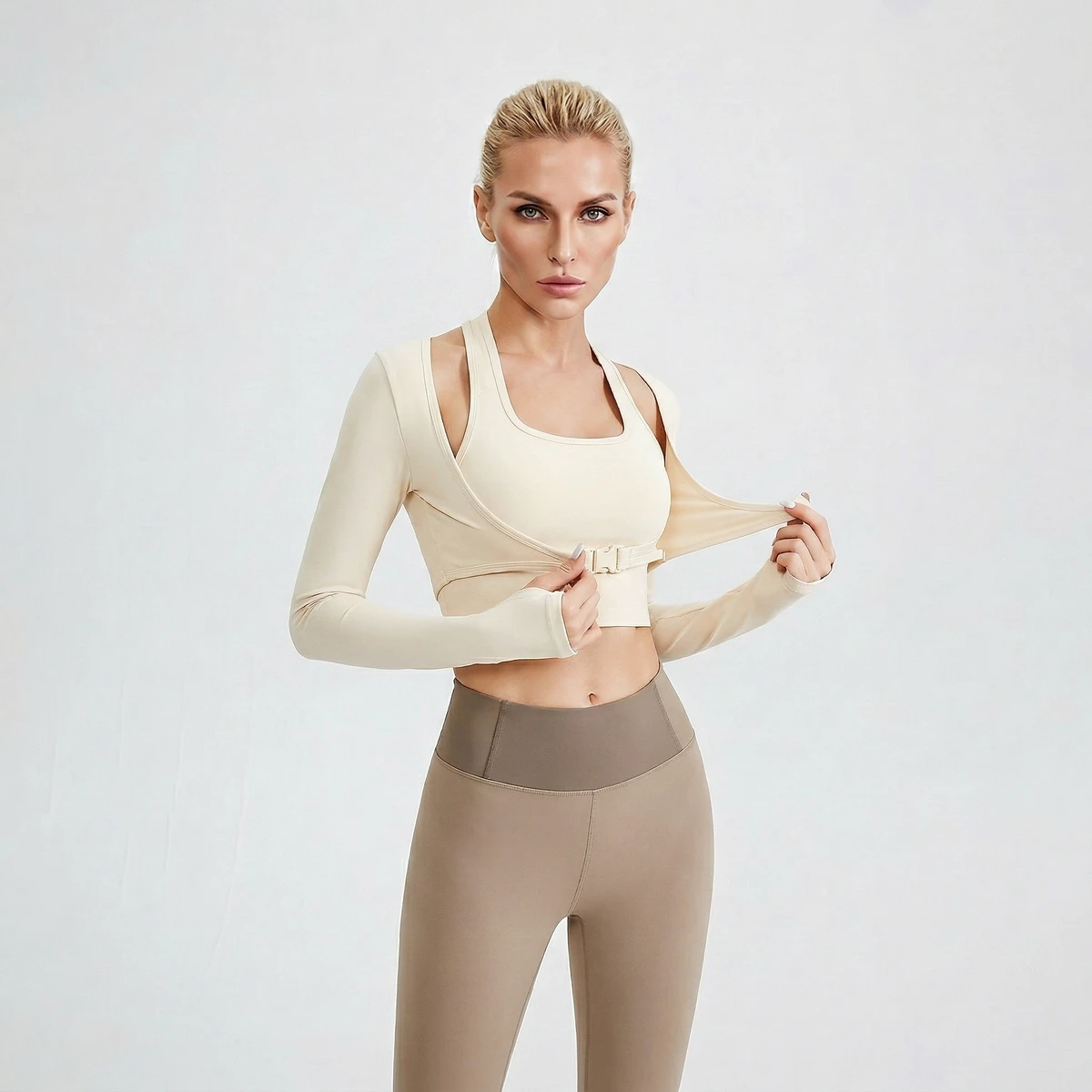 Women's Long Sleeve Yoga Tops with Built-in Fixed Bra Buttery Soft Nylon Quick Dry Workout Shirts Athletic Gym Tops