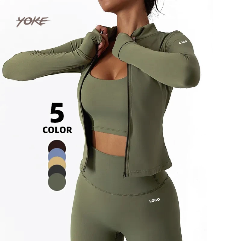 OEM ODM Nude Feeling Women's Slim Fit Full Zip Breathable Yoga Gym Fitness Jacket Long Sleeve Workout Solid 1 Spandex/Nylon