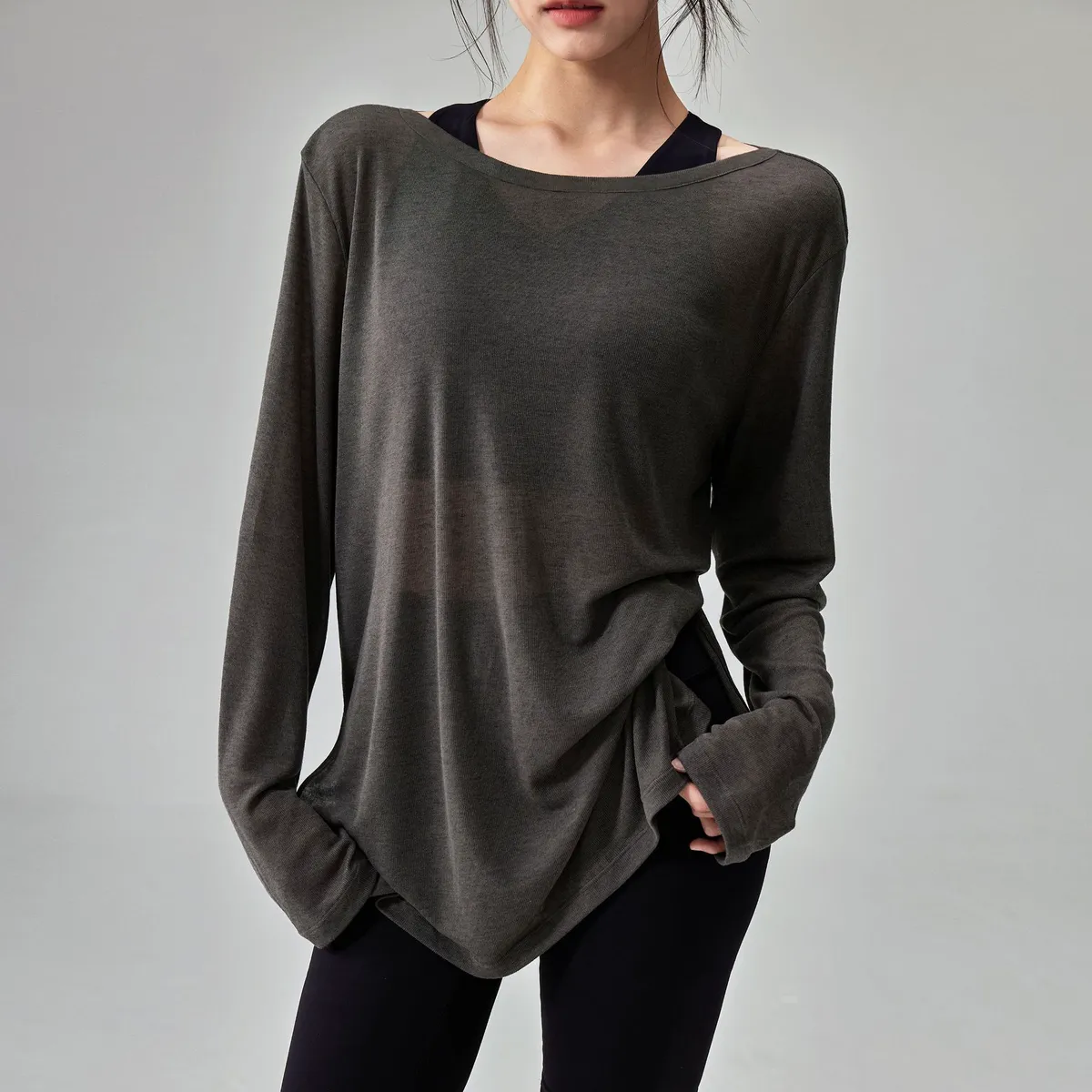 Women's Summer Fleece Sports Top Loose Slim Breathable Long Sleeve T-shirt Yoga Running Plus Size Blouse