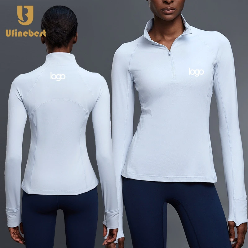 Half-Zipper Long-Sleeved Yoga Top with Stand-Up Collar Waist-Cinching Outdoor Running Fitness Suit