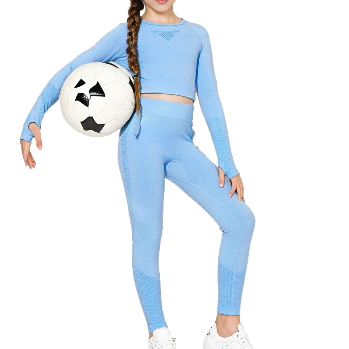Children's Yoga Suit Girls' Crew Neck Solid Elastic Waist Sweat-Wicking High Waist 2-Piece Set Ankle-Length Pants Chest Pads