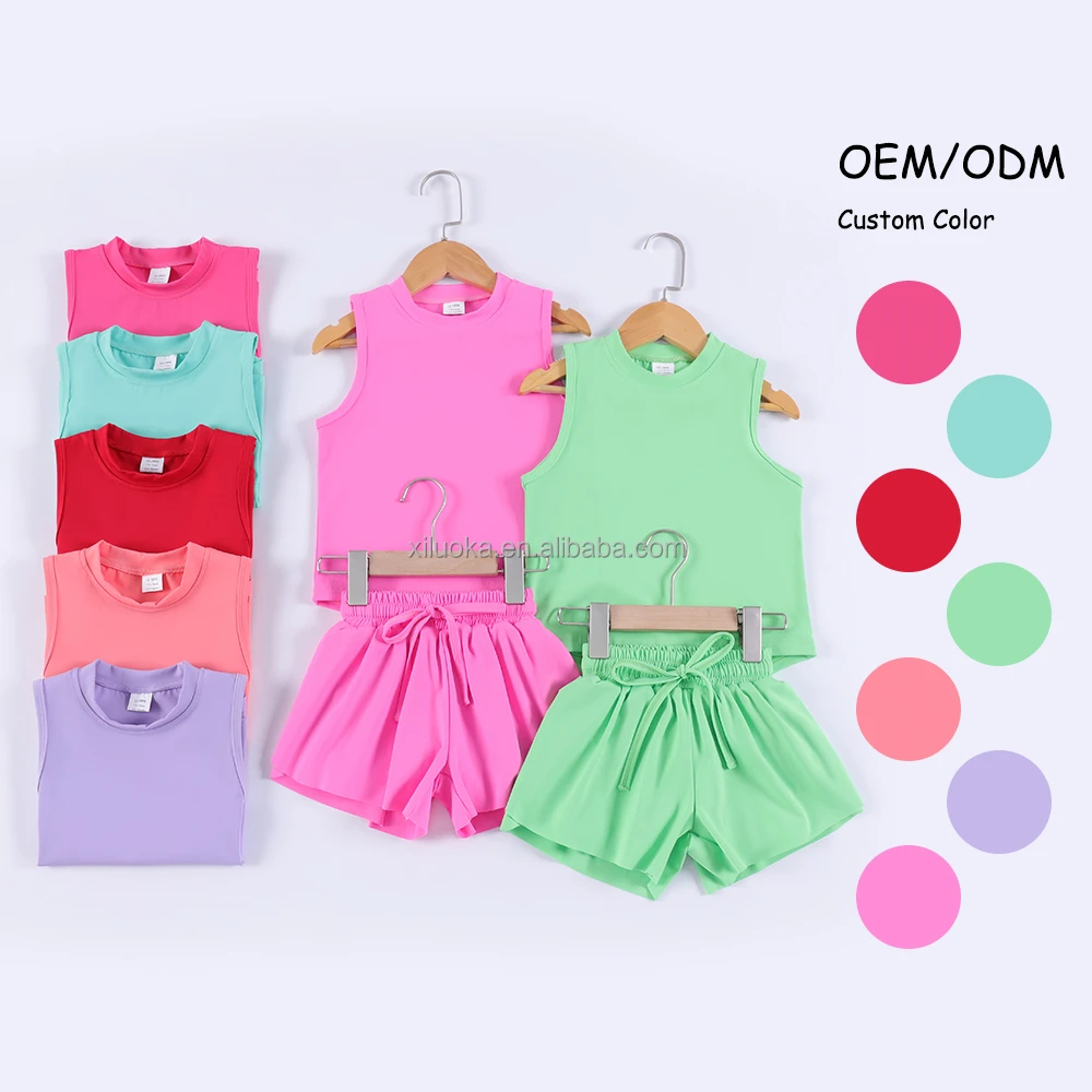 Customized Logo Girls Gym Clothing Outfits Summer Yoga Material Kids Clothing Sets